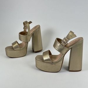 Qupid Shoes Women's Size 9 Gold High Heel Platform Pumps